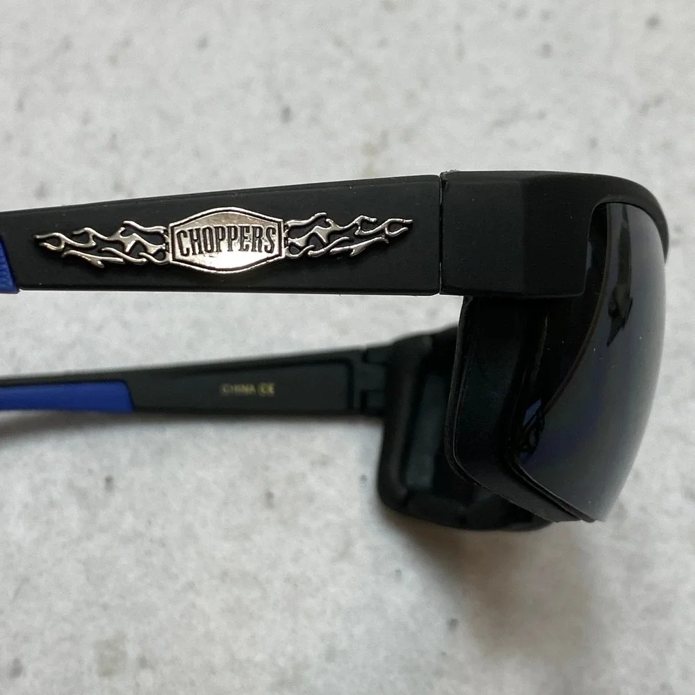 Choppers 8CP943 Biker Sunglasses Black Blue Padded Wrap Moto Goggles